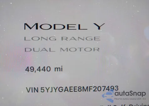2021 Tesla Model Y Long Range Dual Motor All-Wheel Drive z USA, uszkodzony, nr VIN 5YJYGAEE8MF207493
